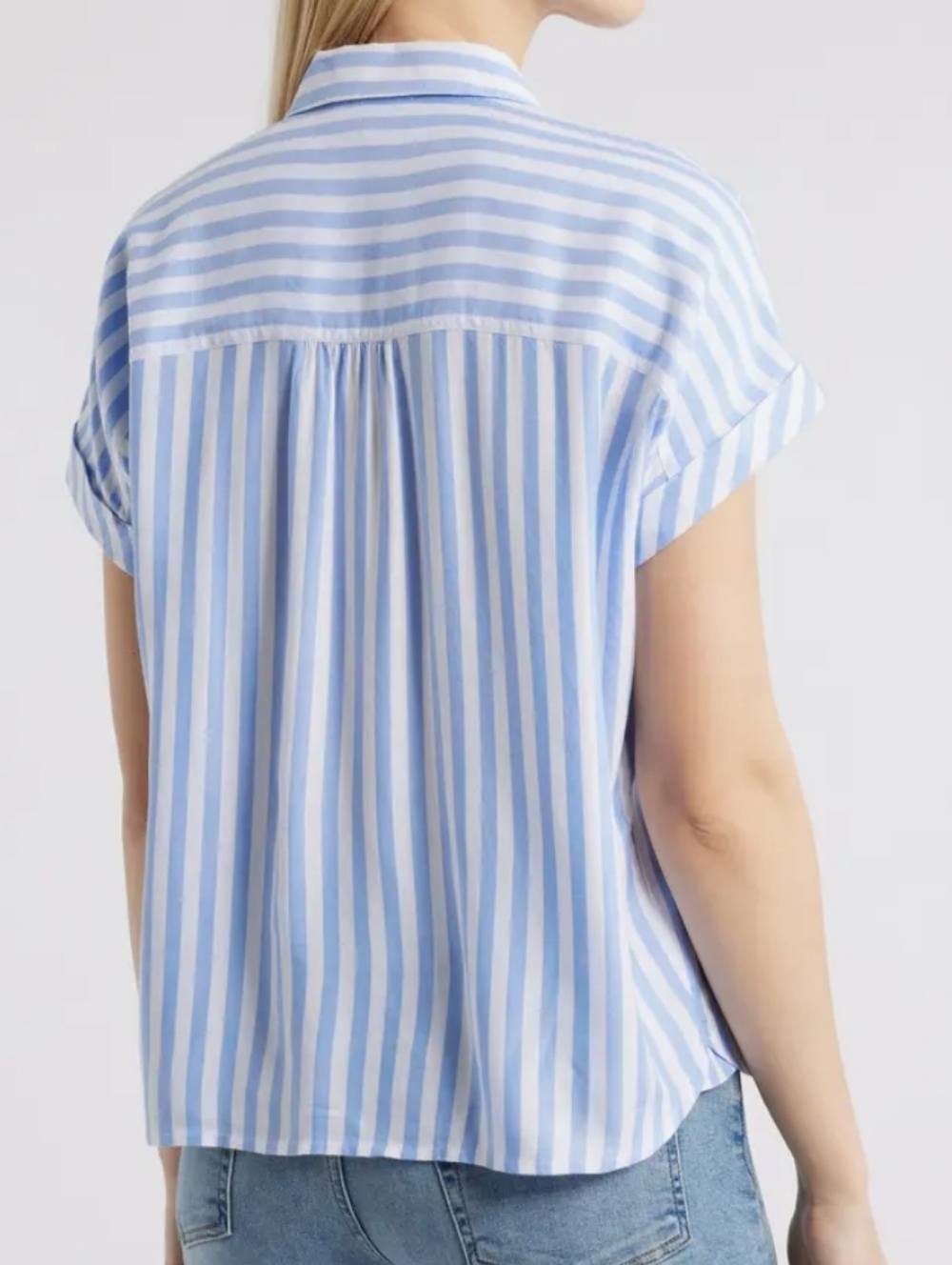 Beach Lunch Lounge Blue Stripe Button Up Shirt Cotton Womens Sz L Coastal - Picture 2 of 11